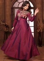 Silk Pink Party Wear Embroidery Work Readymade Gown